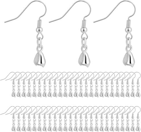 50Pcs Stainless Steel Earring Hooks French Earring Hooks Wire Ear Ball Hooks with Pendant Clasp for Jewelry Earring Making Crafts DIY(Silver) in Saudi Arabia