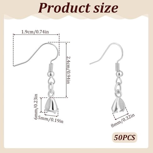 50Pcs Stainless Steel Earring Hooks French Earring Hooks Wire Ear Ball Hooks with Pendant Clasp for Jewelry Earring Making Crafts DIY(Silver) in Saudi Arabia