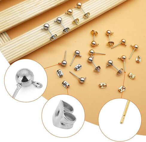 700Pcs Ball Post Earring Studs Set for Jewelry Making,300Pcs Earring Studs Ball Ear Pin Ball Post Earrings with Loop with 400Pcs Butterfly Earring Back Replacements for DIY Jewelry Making Findings in Saudi Arabia