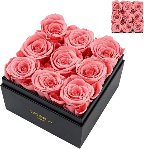 Valentines Day Decor Gifts Handmade Preserved Rose Box, Long Lasting Eternal Life Real Roses, Perfect for Mothers Day Anniversary Birthday(9 Roses, Peach Pink) in Saudi Arabia