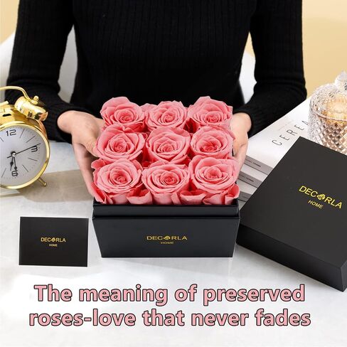 Valentines Day Decor Gifts Handmade Preserved Rose Box, Long Lasting Eternal Life Real Roses, Perfect for Mothers Day Anniversary Birthday(9 Roses, Peach Pink) in Saudi Arabia