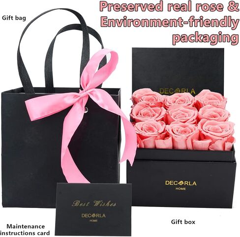 Valentines Day Decor Gifts Handmade Preserved Rose Box, Long Lasting Eternal Life Real Roses, Perfect for Mothers Day Anniversary Birthday(9 Roses, Peach Pink) in Saudi Arabia