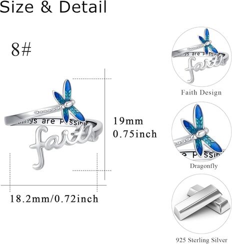 خاتم الإيمان للنساء فراشة / اليعسوب الإيمان خواتم الفضة الإسترليني قابل للتعديل الصليب التفاف الدائري المسيحي هدايا مجوهرات ملهمة للنساء الفتيات ابنة in Kuwait