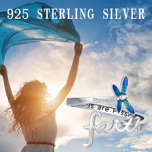 خاتم الإيمان للنساء فراشة / اليعسوب الإيمان خواتم الفضة الإسترليني قابل للتعديل الصليب التفاف الدائري المسيحي هدايا مجوهرات ملهمة للنساء الفتيات ابنة in Kuwait