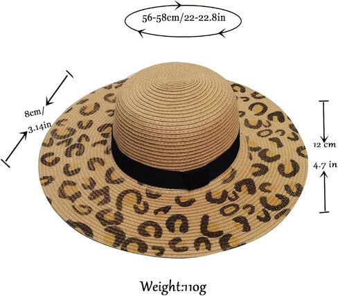 Wide Brim Straw Panama Hat Straw Sun Hat Beach Hat Summer Hats UPF50+ Straw Fedora with Leopard Print in Saudi Arabia