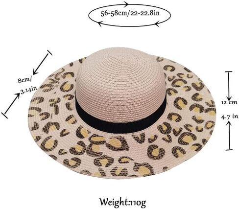 Wide Brim Straw Panama Hat Straw Sun Hat Beach Hat Summer Hats UPF50+ Straw Fedora with Leopard Print in Saudi Arabia