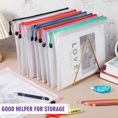 Sherr 120 Pcs A4 Mesh Zipper Pouch Bulk 13 x 9.45 Inch Waterproof Mesh Bags PVC Document Pouch Multipurpose Document Bags for School Office in Saudi Arabia