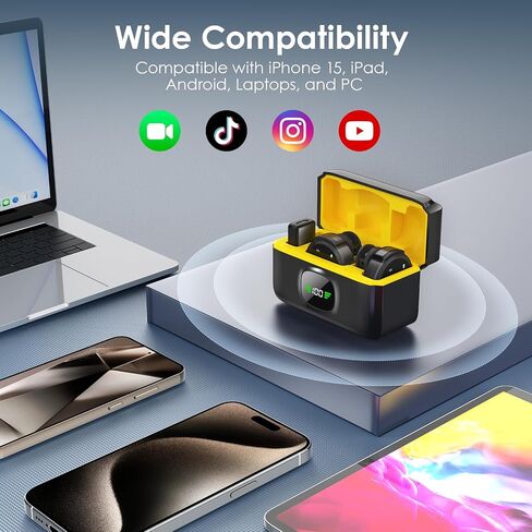 ميكروفون لافالير لاسلكي لهواتف iPhone/iPad/Android، ميكروفون لاسلكي مع USB-C، إلغاء الضوضاء، ميكروفون تسجيل احترافي للفيديو، البث المباشر، يوتيوب، إنستجرام، تيك توك، مدونة الفيديو in Saudi Arabia