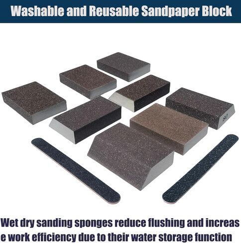 8 Pack Hand Sanding Sponge +Angle Sanding Sponge Block- 60 80 120 220 Coarse Medium Fine Grit + 2 PCS Polishing Sticks Sanding Sticks Sanding Block for Wood-Working Drywall Metal Polishing in Saudi Arabia