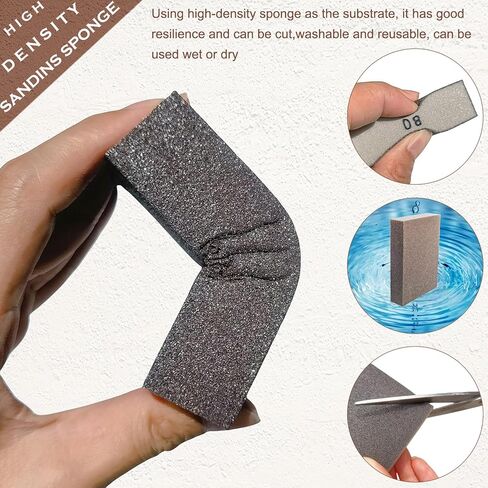 8 Pack Hand Sanding Sponge +Angle Sanding Sponge Block- 60 80 120 220 Coarse Medium Fine Grit + 2 PCS Polishing Sticks Sanding Sticks Sanding Block for Wood-Working Drywall Metal Polishing in Saudi Arabia