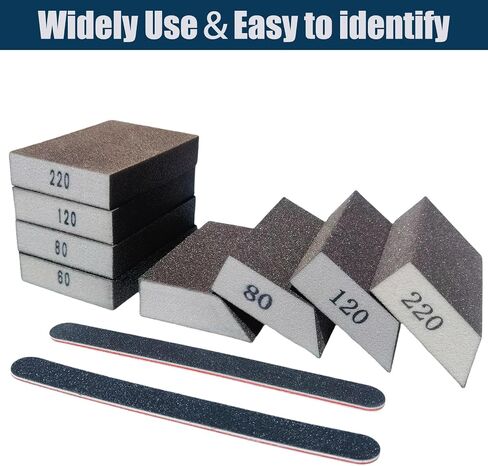 8 Pack Hand Sanding Sponge +Angle Sanding Sponge Block- 60 80 120 220 Coarse Medium Fine Grit + 2 PCS Polishing Sticks Sanding Sticks Sanding Block for Wood-Working Drywall Metal Polishing in Saudi Arabia