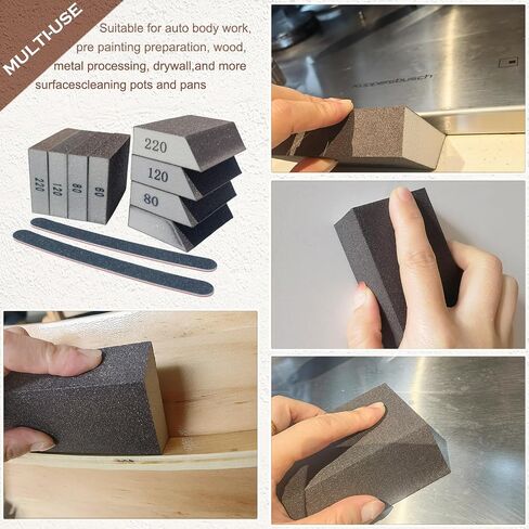 8 Pack Hand Sanding Sponge +Angle Sanding Sponge Block- 60 80 120 220 Coarse Medium Fine Grit + 2 PCS Polishing Sticks Sanding Sticks Sanding Block for Wood-Working Drywall Metal Polishing in Saudi Arabia