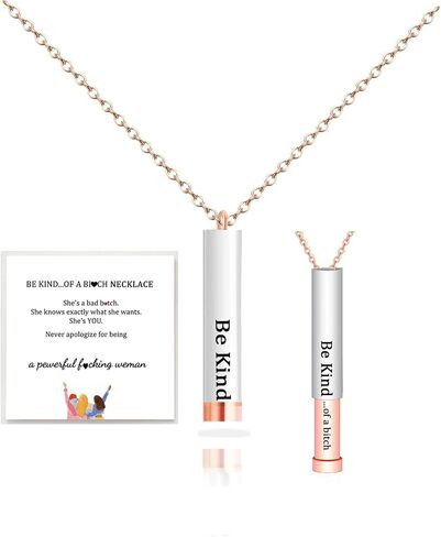 LIU JUN Be Kind Of A B Necklaces For Women, To Best Friends Sorority Sisters Inspirational Square Tubes Pendant With Hidden Message Stainless Steel Band Friendship Gift Jewelry in Saudi Arabia