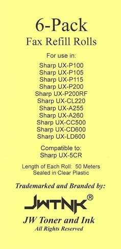 6 عبوات من بكرات إعادة تعبئة شريط فيلم الفاكس UX-5CR المتوافقة مع Sharp Fax UX-P100 UX-P105 UX-P115 UX-P200 UX-P200RF UX-CL220 UX-255 UX-A255 UX-260 UX-A260 UX-CC500 UX -CD600 UX-LD600 in Kuwait