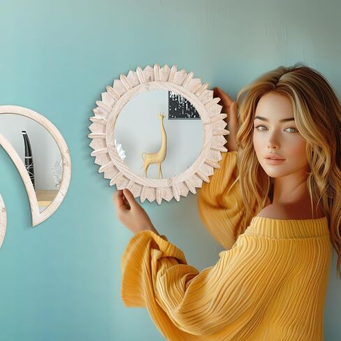 Wall Mirror, Moon Phase Mirror Set, Wall Decor for Bedroom, Bohemian 5PCS Wooden and Real Glass Mirror with Crystal Clear Reflection, Gothic Decor, Multi-Angle Installation (Black) in Saudi Arabia