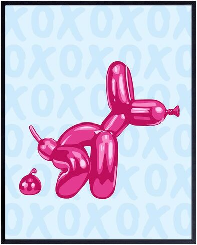 Funny Blue Bathroom Wall Art - Yellowbird Art & Design Bathroom Decor - Balloon Dog Minimalist Modern art Pop art Poster - Cute Aesthetic Room Decor - Preppy Room Decor - Pink VSCO Dorm Room Decor in Saudi Arabia