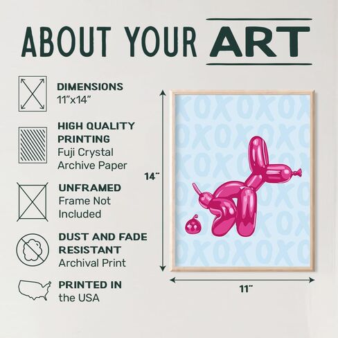 Funny Blue Bathroom Wall Art - Yellowbird Art & Design Bathroom Decor - Balloon Dog Minimalist Modern art Pop art Poster - Cute Aesthetic Room Decor - Preppy Room Decor - Pink VSCO Dorm Room Decor in Saudi Arabia