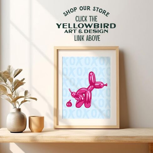 Funny Blue Bathroom Wall Art - Yellowbird Art & Design Bathroom Decor - Balloon Dog Minimalist Modern art Pop art Poster - Cute Aesthetic Room Decor - Preppy Room Decor - Pink VSCO Dorm Room Decor in Saudi Arabia