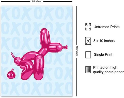 Funny Blue Bathroom Wall Art - Yellowbird Art & Design Bathroom Decor - Balloon Dog Minimalist Modern art Pop art Poster - Cute Aesthetic Room Decor - Preppy Room Decor - Pink VSCO Dorm Room Decor in Saudi Arabia