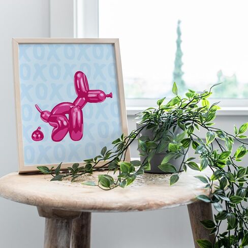Funny Blue Bathroom Wall Art - Yellowbird Art & Design Bathroom Decor - Balloon Dog Minimalist Modern art Pop art Poster - Cute Aesthetic Room Decor - Preppy Room Decor - Pink VSCO Dorm Room Decor in Saudi Arabia
