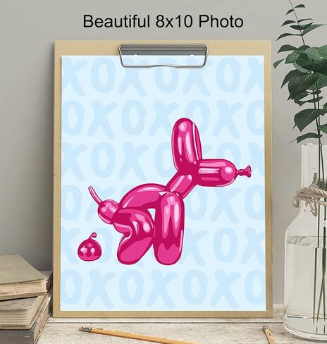 Funny Blue Bathroom Wall Art - Yellowbird Art & Design Bathroom Decor - Balloon Dog Minimalist Modern art Pop art Poster - Cute Aesthetic Room Decor - Preppy Room Decor - Pink VSCO Dorm Room Decor in Saudi Arabia