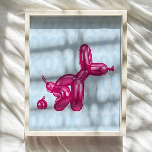 Funny Blue Bathroom Wall Art - Yellowbird Art & Design Bathroom Decor - Balloon Dog Minimalist Modern art Pop art Poster - Cute Aesthetic Room Decor - Preppy Room Decor - Pink VSCO Dorm Room Decor in Saudi Arabia