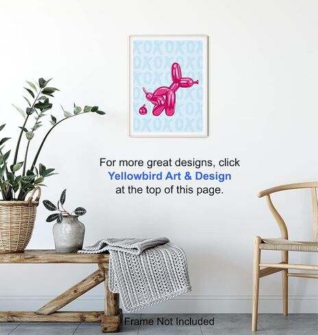 Funny Blue Bathroom Wall Art - Yellowbird Art & Design Bathroom Decor - Balloon Dog Minimalist Modern art Pop art Poster - Cute Aesthetic Room Decor - Preppy Room Decor - Pink VSCO Dorm Room Decor in Saudi Arabia