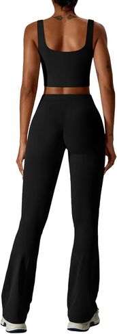REORIA Women's Two Piece Workout Sets V Neck Crop Tank Top and High Waisted Flare Leggings Pants Lounge Sets in Saudi Arabia