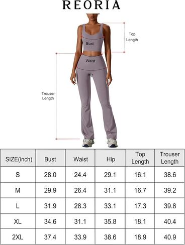 REORIA Women's Two Piece Workout Sets V Neck Crop Tank Top and High Waisted Flare Leggings Pants Lounge Sets in Saudi Arabia