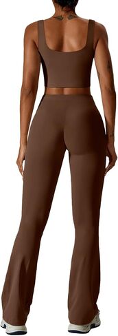 REORIA Women's Two Piece Workout Sets V Neck Crop Tank Top and High Waisted Flare Leggings Pants Lounge Sets in Saudi Arabia