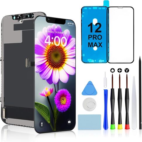 مجموعة استبدال الشاشة Brinonac لهاتف iPhone 12 Pro Max، شاشة LCD Retina عالية الدقة مقاس 6.7 بوصة، مجموعة محول رقمي لشاشة اللمس COF مع أدوات إصلاح، لاصق مقاوم للماء، زجاج مقسى in Kuwait