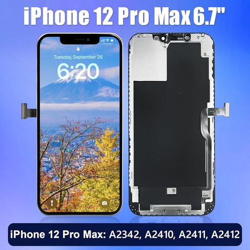مجموعة استبدال الشاشة Brinonac لهاتف iPhone 12 Pro Max، شاشة LCD Retina عالية الدقة مقاس 6.7 بوصة، مجموعة محول رقمي لشاشة اللمس COF مع أدوات إصلاح، لاصق مقاوم للماء، زجاج مقسى in Kuwait