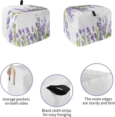 Toaster Cover 2 Slice, Lavender Flower Pattern Purple Bread Maker Cover Toaster Dust Cover with Pockets, Dust-Proof Cover for Kitchen Small Appliance 12x7.5x8in in Saudi Arabia