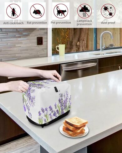 Toaster Cover 2 Slice, Lavender Flower Pattern Purple Bread Maker Cover Toaster Dust Cover with Pockets, Dust-Proof Cover for Kitchen Small Appliance 12x7.5x8in in Saudi Arabia