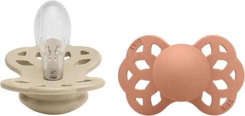 BIBS Pacifiers - Infinity Collection with Symmetrical Nipple| BPA-Free Baby Pacifier | Made in Denmark | Set of 2 Vanilla/Peach Color Premium Soothers | Size 6-18 Months in Saudi Arabia