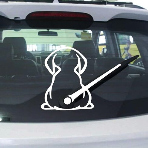 2PCS Car Dog Rear Wipers Windshield Window Decals, Funny Cartoon Puppy Dog Moving Tail Stickers, Auto Docoration Waterproof Cute Animal Dog Waving Tail Wiper Sticker for SUV Truck Van (White) in Saudi Arabia