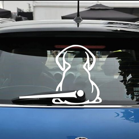 2PCS Car Dog Rear Wipers Windshield Window Decals, Funny Cartoon Puppy Dog Moving Tail Stickers, Auto Docoration Waterproof Cute Animal Dog Waving Tail Wiper Sticker for SUV Truck Van (White) in Saudi Arabia