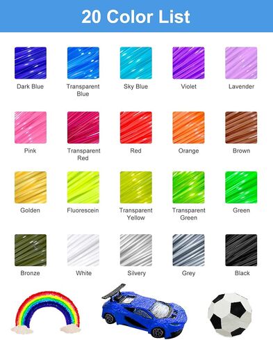 3D Pen PLA Filament Refills, 20 Colors 1.75mm Premium Printing Filament for 3D Printer and 3D Pen, Each Color 16 Feet, Total 320 feet, with 2 Finger Caps by RIEOS in Saudi Arabia