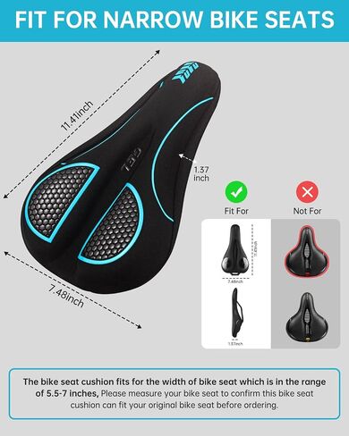 Bike Seat Cover for Men & Women Comfort, Narrow Bike Seat Cushion Cover, Padded Seat Cover for Bike, Soft Bicycle Seat Covers for BMX, Exercise Bikes, Indoor and Outdoor Cycling Seat Cover in Saudi Arabia