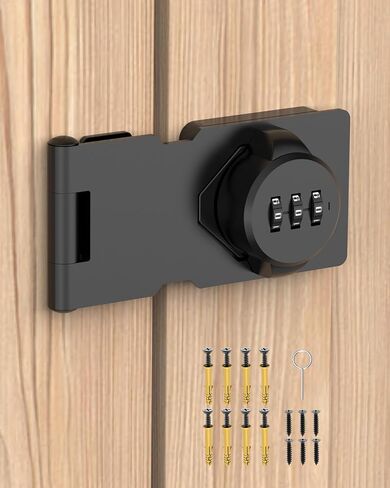 3.5Inch Mechanical Password Rotary Hasp Latch Locks, 3-Digit Cabinet Combination Lock for Small Doors, Cabinets, Barn Door, Closet, Kitchen Drawers, Cupboard (Black -1pc) in Saudi Arabia