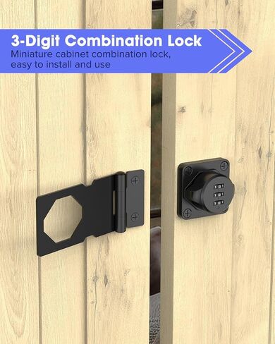 3.5Inch Mechanical Password Rotary Hasp Latch Locks, 3-Digit Cabinet Combination Lock for Small Doors, Cabinets, Barn Door, Closet, Kitchen Drawers, Cupboard (Black -1pc) in Saudi Arabia