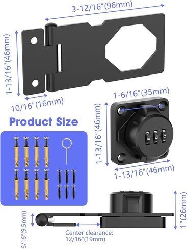 3.5Inch Mechanical Password Rotary Hasp Latch Locks, 3-Digit Cabinet Combination Lock for Small Doors, Cabinets, Barn Door, Closet, Kitchen Drawers, Cupboard (Black -1pc) in Saudi Arabia