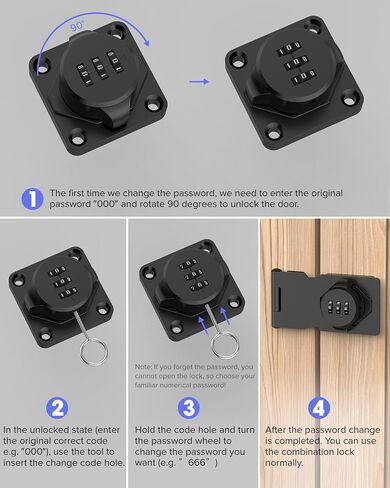 3.5Inch Mechanical Password Rotary Hasp Latch Locks, 3-Digit Cabinet Combination Lock for Small Doors, Cabinets, Barn Door, Closet, Kitchen Drawers, Cupboard (Black -1pc) in Saudi Arabia