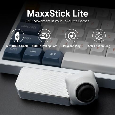 MaxxStick Lite - عصا التحكم للوحة المفاتيح - عصا التحكم لألعاب الكمبيوتر - حركة 360 درجة (أبيض) in Saudi Arabia