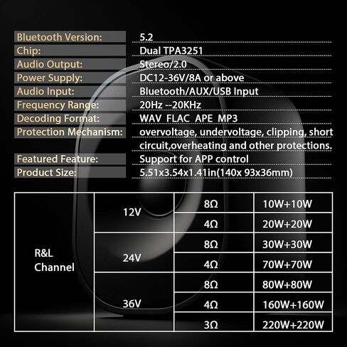 T220HS Power Amplifier Board with Subwoofer 2.0 Channel 220W×2, 12V-36V Audio Power Amplifier Module with Treble and Bass Control in Saudi Arabia