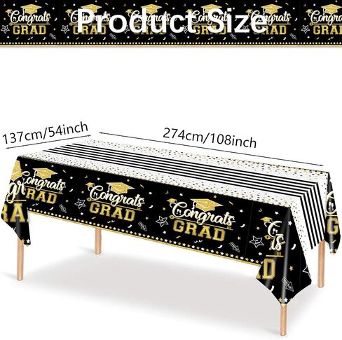3 Pack Graduation Party Tablecloth 2024 Graduation Party Supplies, Graduation Party Decorations Tablecloth Class of 2024, Disposable Plastic Table Cloths, 54"x108" (Black) in Saudi Arabia