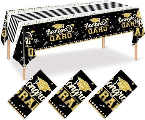 3 Pack Graduation Party Tablecloth 2024 Graduation Party Supplies, Graduation Party Decorations Tablecloth Class of 2024, Disposable Plastic Table Cloths, 54"x108" (Black) in Saudi Arabia