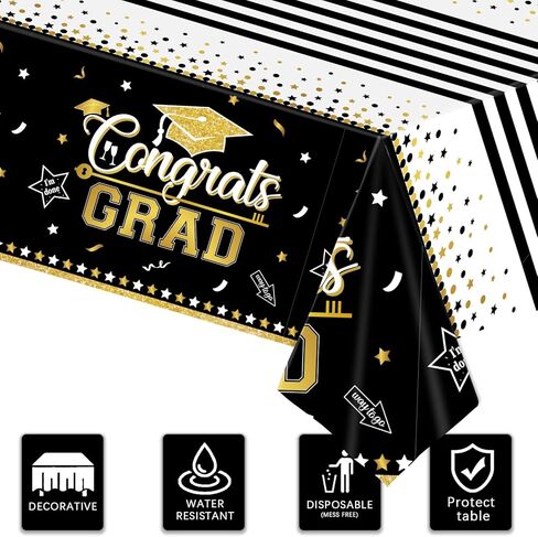 3 Pack Graduation Party Tablecloth 2024 Graduation Party Supplies, Graduation Party Decorations Tablecloth Class of 2024, Disposable Plastic Table Cloths, 54"x108" (Black) in Saudi Arabia