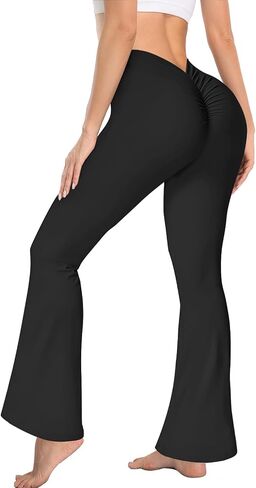 Scrunch V Back Flare Leggings for Women High Waist Stretch Butt Lifting Workout Pants Slim Fit Bell Bottom Leggings in Saudi Arabia