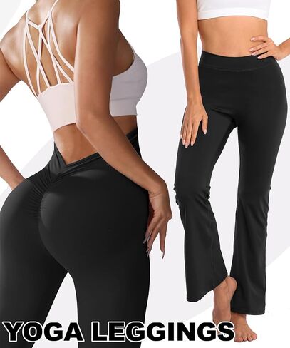 Scrunch V Back Flare Leggings for Women High Waist Stretch Butt Lifting Workout Pants Slim Fit Bell Bottom Leggings in Saudi Arabia